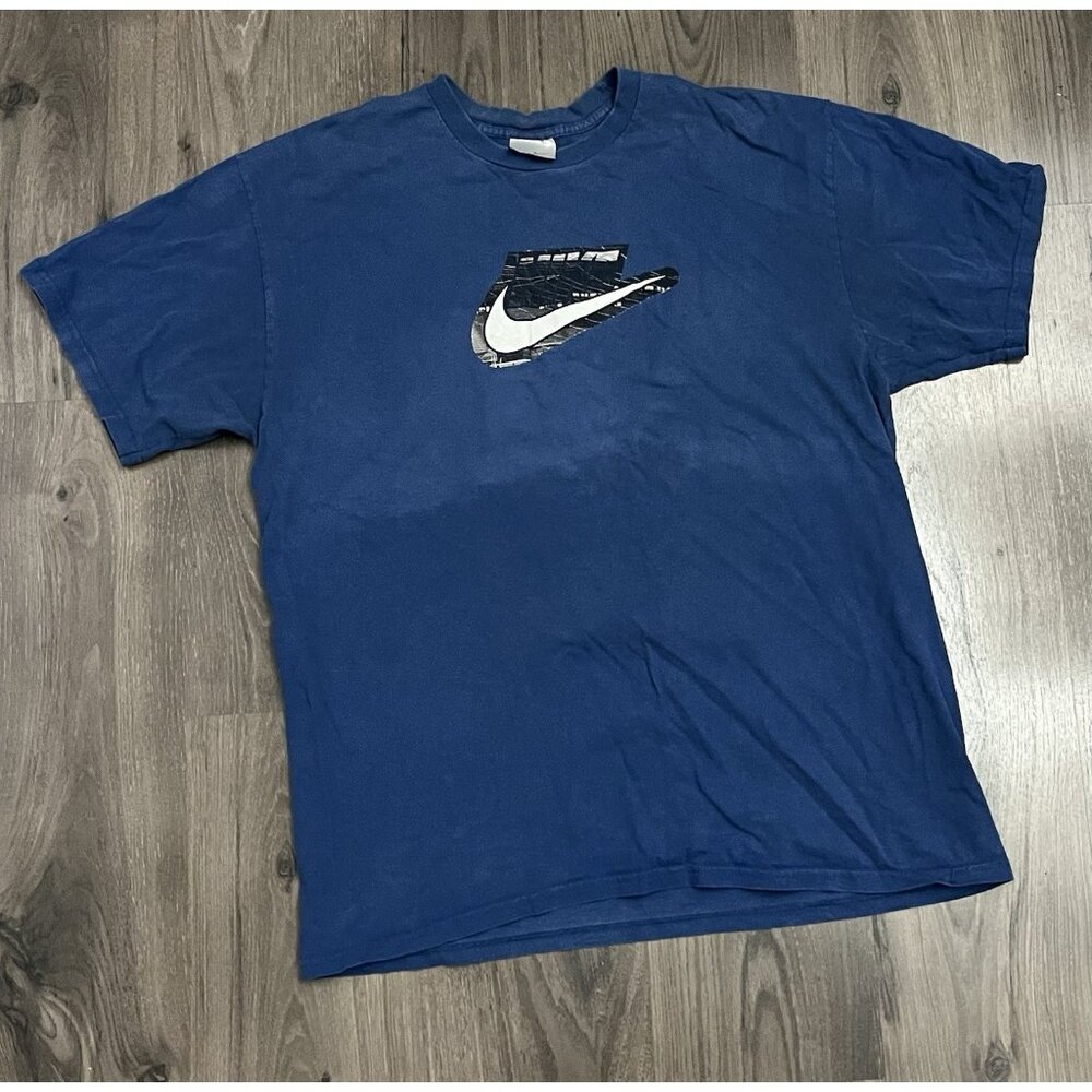 Vintage Nike T Shirt Y2k 90s Silver Tag Mens XL Blue Spell Out Log Swoosh - WEAR